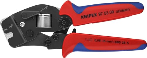 KNIPEX Selbsteinstellende Crimpzange für Aderendhülsen mit Fronteinführung, 0,08-16 mm², Vierkant-Pressung, Aderendhülsenzange, Presszange, 97 53 09 von Knipex