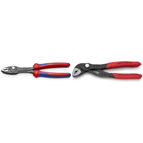 KNIPEX TwinGrip & Cobra® Wasserpumpenzange, 150 mm, Muttern bis 30 mm, Rohre bis 36 mm, Feinverstellung per Knopfdruck, Rohrzange, 87 01 150 von Knipex