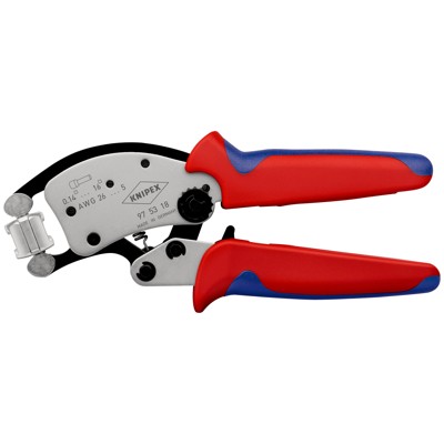 KNIPEX Twistor®16 Selbsteinstellende Crimpzange für Aderendhülsen mit drehbarem Crimpkopf verchromt, mit Mehrkomponenten-Hüllen 200 mm 975318SB von Knipex