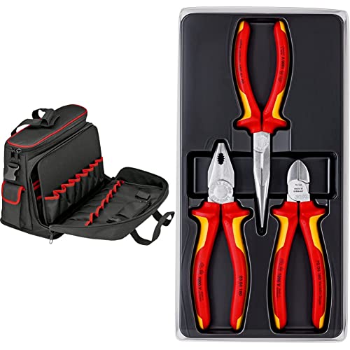 KNIPEX Werkzeugtasche "Service" leer 00 21 10 LE, Schwarz & Elektro-Paket 00 20 12 (SB-Karte/Blister) von Knipex