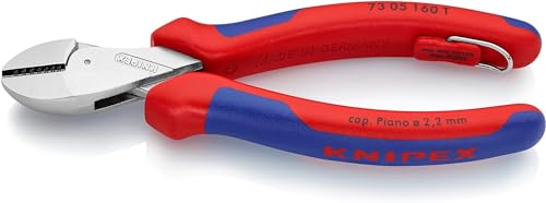 Knipex X-Cut® Kompakt-Seitenschneider verchromt, mit Mehrkomponenten-Hüllen, mit Befestigungsöse zum Anbringen einer Absturzsicherung 160 mm (SB-Karte/Blister) 73 05 160 T BK von Knipex