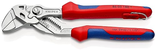 KNIPEX Zangenschlüssel, Multi-Schraubenschlüssel, Chrom-Vanadium, Rostschutz verchromt, Befestigungsöse, 180 mm (SB-Karte/Blister), 86 05 180 T BK von Knipex