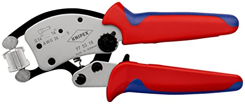 Knipex Twistor®16 Selbsteinstellende Crimpzange für Aderendhülsen mit drehbarem Crimpkopf verchromt, mit Mehrkomponenten-Hüllen 200 mm (SB-Karte/Blister) 97 53 18 SB von Knipex