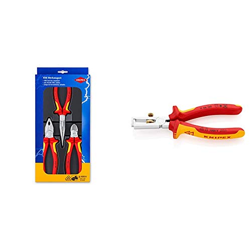 Knipex 00 20 12 – Elektro-Paket mit drei VDE-geprüften Zangen & 11 06 160 Abisolierzange, VDE-geprüft von Knipex