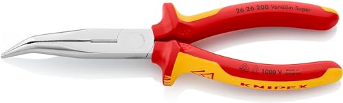 Knipex Flachrundzange mit Schneide (Storchschnabelzange) verchromt, isoliert mit Mehrkomponenten-Hüllen, VDE-geprüft 200 mm (SB-Karte/Blister) 26 26 200 SB von Knipex