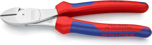 Knipex Kraft-Seitenschneider verchromt, mit Mehrkomponenten-Hüllen 200 mm (SB-Karte/Blister) 74 05 200 SB von Knipex