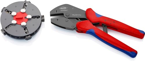 KNIPEX MultiCrimp® Crimpzange mit Wechselmagazin, 5 Crimpeinsätze, für alle gängigen Crimpanwendungen, Kabelschuhzange, Presszange, 97 33 02 von Knipex