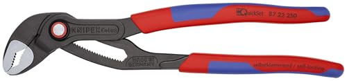 KNIPEX Cobra QuickSet Hightech-Wasserpumpenzange auf SB-Karte mit schlanken Mehrkomponenten-Hüllen grau atramentiert 250 mm, 87 22 250 SB von KNIPEX