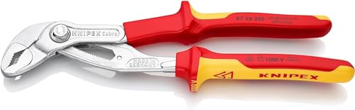 KNIPEX Cobra VDE Hightech-Wasserpumpenzange, isoliert auf SB-Karte isoliert mit Mehrkomponenten-Hüllen, VDE-geprüft verchromt 250 mm, 87 26 250 SB von KNIPEX