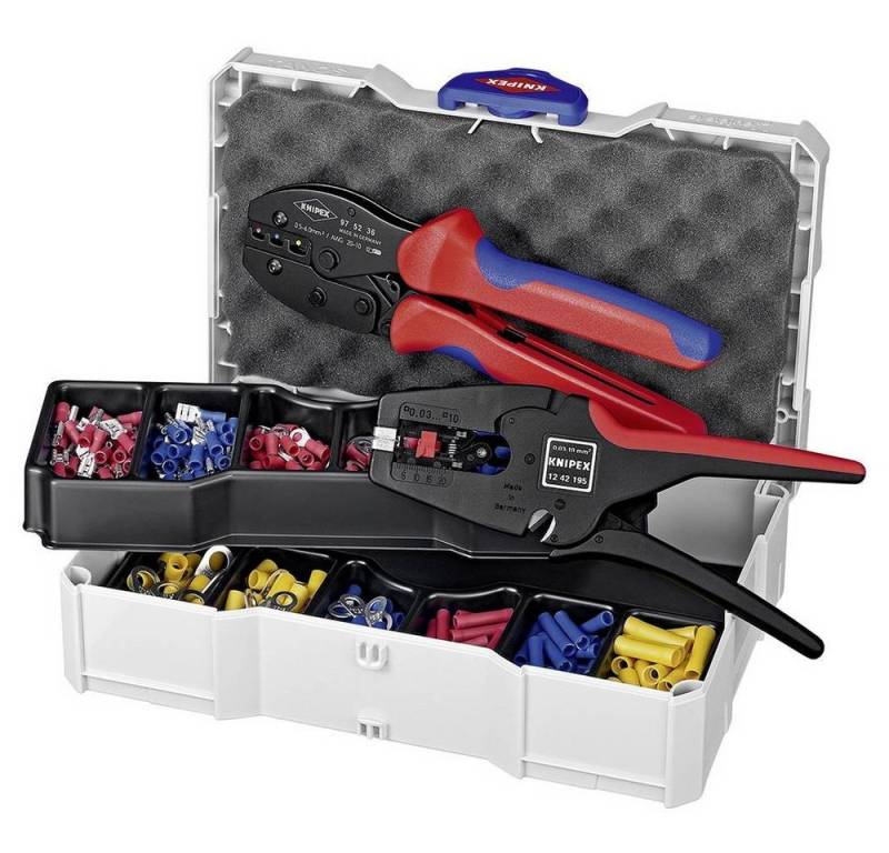 Knipex Crimpzange Crimp-Sortiment für Kabelverbinder 285tlg, Inkl. Abisolierzange, Inkl. Crimpsortiment mit Koffer von Knipex