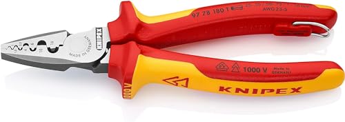 KNIPEX Crimpzange für Aderendhülsen in Blister isoliert mit Mehrkomponenten-Hüllen, VDE-geprüft; mit integrierter isolierter, 97 78 180 T BK von KNIPEX