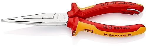 KNIPEX Flachrundzange mit Schneide (Storchschnabelzange) isoliert mit Mehrkomponenten-Hüllen, VDE-geprüft; mit integrierter isolierter, 26 16 200 T von KNIPEX