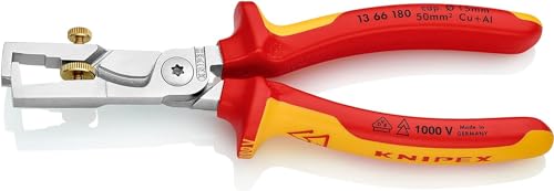 Knipex StriX® Abisolierzangen mit Kabelschere verchromt, isoliert mit Mehrkomponenten-Hüllen, VDE-geprüft 180 mm 13 66 180 von Knipex