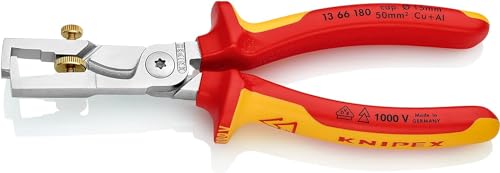 Knipex StriX® Abisolierzangen mit Kabelschere verchromt, isoliert mit Mehrkomponenten-Hüllen, VDE-geprüft 180 mm (SB-Karte/Blister) 13 66 180 SB von Knipex