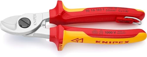 Knipex Kabelschere verchromt, isoliert mit Mehrkomponenten-Hüllen, VDE-geprüft; mit Befestigungsöse zum Anbringen einer Absturzsicherung 165 mm 95 16 165 T von Knipex
