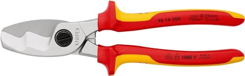 Knipex Kabelschere mit Doppelschneide verchromt, isoliert mit Mehrkomponenten-Hüllen, VDE-geprüft 200 mm (SB-Karte/Blister) 95 16 200 SB von Knipex