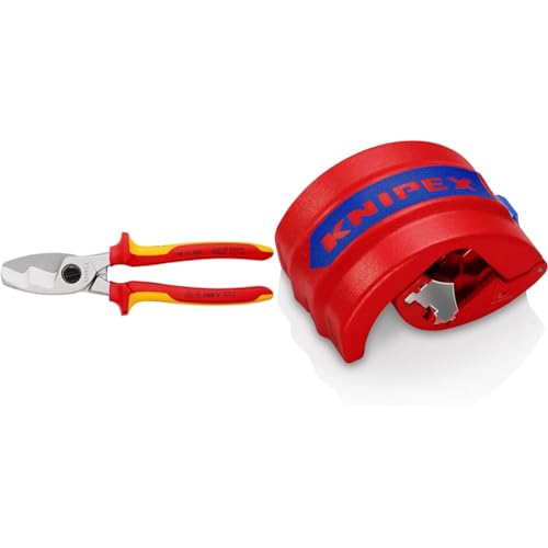 Knipex Kabelschere mit Doppelschneide verchromt, isoliert mit Mehrkomponenten-Hüllen & BiX® Schneider für Kunststoffrohre und Dichthülsen, 20-50 mm von Knipex