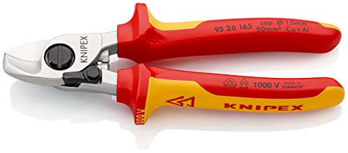 Knipex Kabelschere mit Öffnungsfeder verchromt, isoliert mit Mehrkomponenten-Hüllen, VDE-geprüft 165 mm (SB-Karte/Blister) 95 26 165 SB von Knipex