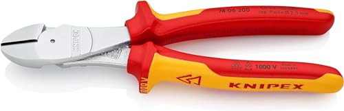 Knipex Kraft-Seitenschneider verchromt, isoliert mit Mehrkomponenten-Hüllen, VDE-geprüft 200 mm (SB-Karte/Blister) 74 06 200 SB von Knipex