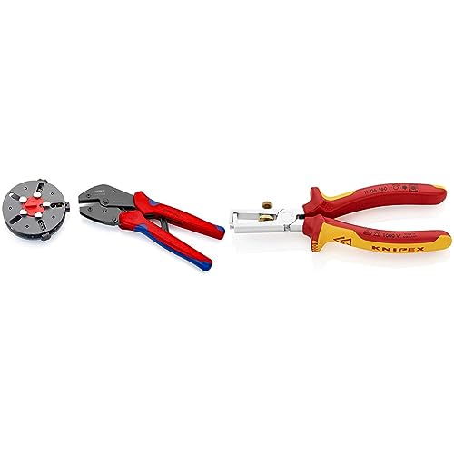 Knipex MultiCrimp® Crimpzange mit Wechselmagazin brüniert, mit Mehrkomponenten-Hüllen 250 mm 97 33 01 & Abisolierzange mit Öffnungsfeder, universal verchromt von Knipex