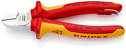 KNIPEX Seitenschneider isoliert mit Mehrkomponenten-Hüllen, VDE-geprüft; mit integrierter isolierter Befestigungsöse zum Anbringen, 70 06 160 T von KNIPEX