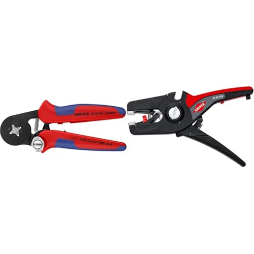 Knipex Selbsteinstellende Crimpzange für Aderendhülsen mit Seiteneinführung brüniert, mit Mehrkomponenten-Hüllen 180 mm 97 53 04 & PreciStrip16 Automatische Abisolierzange 195 mm von Knipex