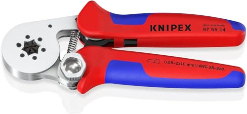 Knipex Selbsteinstellende Crimpzange für Aderendhülsen mit Seiteneinführung verchromt, mit Mehrkomponenten-Hüllen 180 mm (SB-Karte/Blister) 97 55 14 SB von Knipex