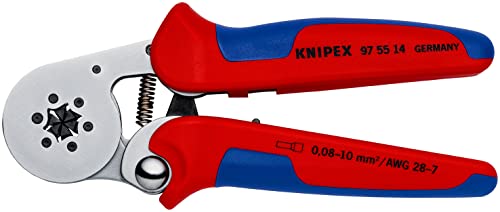 KNIPEX Selbsteinstellende Crimpzange für Aderendhülsen mit Seiteneinführung mit Mehrkomponenten-Hüllen verchromt 180 mm, 97 55 14 SB von KNIPEX