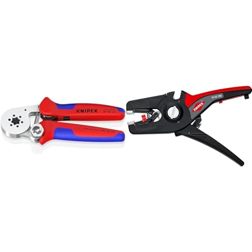 Knipex Selbsteinstellende Crimpzange für Aderendhülsen mit Seiteneinführung verchromt & PreciStrip16 Automatische Abisolierzange 195 mm (SB-Karte/Blister) 12 52 195 SB von Knipex