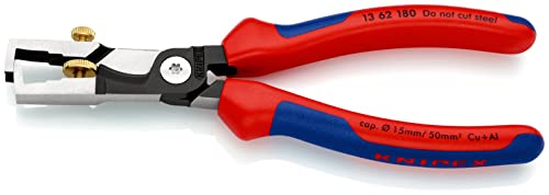 Knipex StriX® Abisolierzangen mit Kabelschere schwarz atramentiert, mit Mehrkomponenten-Hüllen 180 mm (SB-Karte/Blister) 13 62 180 SB von Knipex