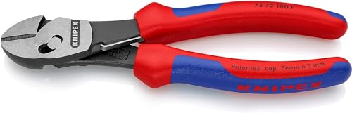 KNIPEX TwinForce Hochleistungs-Seitenschneider mit Öffnungsfeder mit Mehrkomponenten-Hüllen schwarz atramentiert 180 mm, 73 72 180 F von KNIPEX