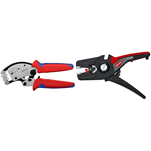 Knipex Twistor®16 Selbsteinstellende Crimpzange für Aderendhülsen mit drehbarem Crimpkopf verchromt, 200 mm 97 53 18 & PreciStrip16 Automatische Abisolierzange 195 mm 12 52 195 SB von Knipex