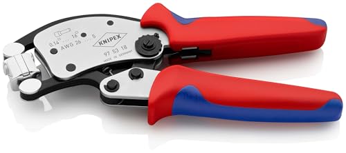 KNIPEX Twistor16 Selbsteinstellende Crimpzange für Aderendhülsen mit drehbarem Crimpkopf, 0,14-16 mm², Vierkant-Crimp, Aderendhülsenzange, 97 53 18 von KNIPEX
