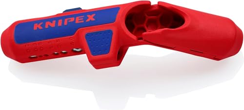 KNIPEX ErgoStrip® Universal-Abmantelungswerkzeug für Rechtshänder, 135 mm, NYM-Kabel, Rundkabel, Koaxialkabel, Datenkabel, Abisolierer, 16 95 01 SB von Knipex