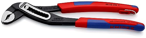 KNIPEX Alligator, Wasserpumpenzange | Rohrzange, Chrom-Vanadium mit schlanken 2K-Griffen und Befestigungsöse, atramentiert, 250 mm, 88 02 250 T von Knipex