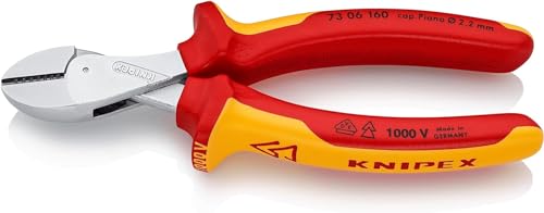 Knipex X-Cut® Kompakt-Seitenschneider hochübersetzt verchromt, isoliert mit Mehrkomponenten-Hüllen, VDE-geprüft 160 mm (SB-Karte/Blister) 73 06 160 SB von Knipex