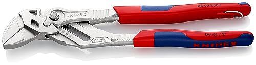KNIPEX Zangenschlüssel Zange und Schraubenschlüssel in einem Werkzeug mit Mehrkomponenten-Hüllen, mit integrierter Befestigungsöse zum Anbringen einer Absturzsicherung verchromt 250 mm 86 05 250 T BK von KNIPEX