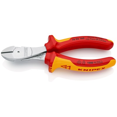 Kraft-Seitenschneider 74 06 160 verchromt Mehrkomp. VDE isoliert 160mm von Knipex