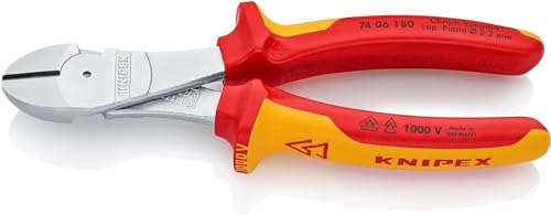 KNIPEX Kraft-Seitenschneider auf SB-Karte isoliert mit Mehrkomponenten-Hüllen, VDE-geprüft verchromt 180 mm, 74 06 180 SB von KNIPEX