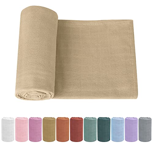 Knirose Pucktuch Baby Musselin Babydecke Swaddle 120x120cm Puckdecke Mulltücher, Bambus Baumwolle Baby Pucktücher Decke für Neugeborene Junge und Mädchen (Helles Khaki) von Knirose