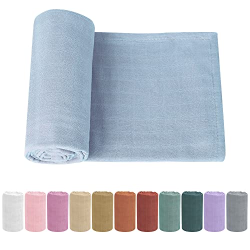 Knirose Pucktuch Baby Musselin Babydecke Swaddle 120x120cm Puckdecke Mulltücher, Bambus Baumwolle Baby Pucktücher Decke für Neugeborene Junge und Mädchen (Hellblau) von Knirose