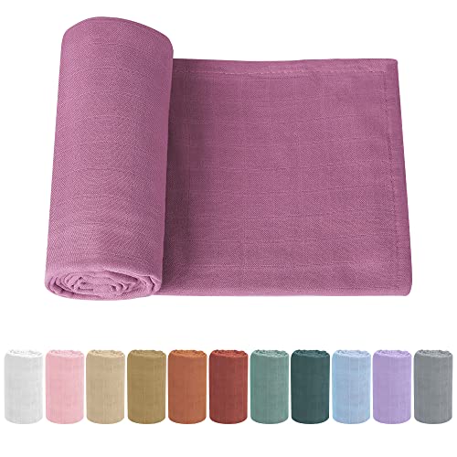 Knirose Pucktuch Baby Musselin Babydecke Swaddle 120x120cm Puckdecke Mulltücher, Bambus Baumwolle Baby Pucktücher Decke für Neugeborene Junge und Mädchen (Lila-Rosa) von Knirose