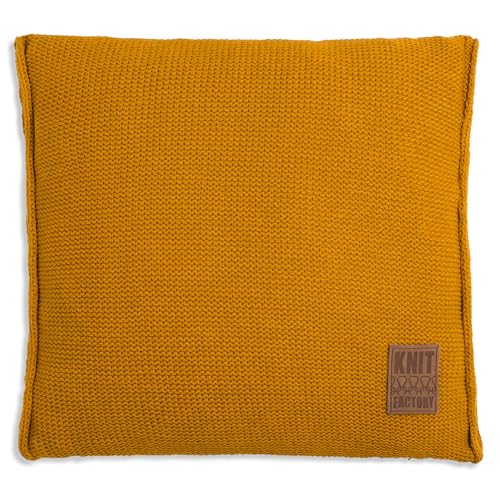 Knit Factory - Uni Zierkissen - Quadratische Sofa Kissen - Ocker - Gestrickter Dekokissen - Couchkissen - 50x50 cm - Kissenbezug mit Füllung und Bezug von KNIT FACTORY