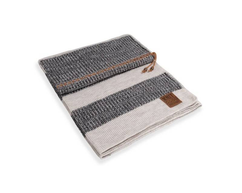 Wolldecke Roxx Plaids 160x130 cm Gestreift Beige,Schwarz, Knit Factory, Tagesdecke Kuscheldecke Decke Wohndecke von Knit Factory
