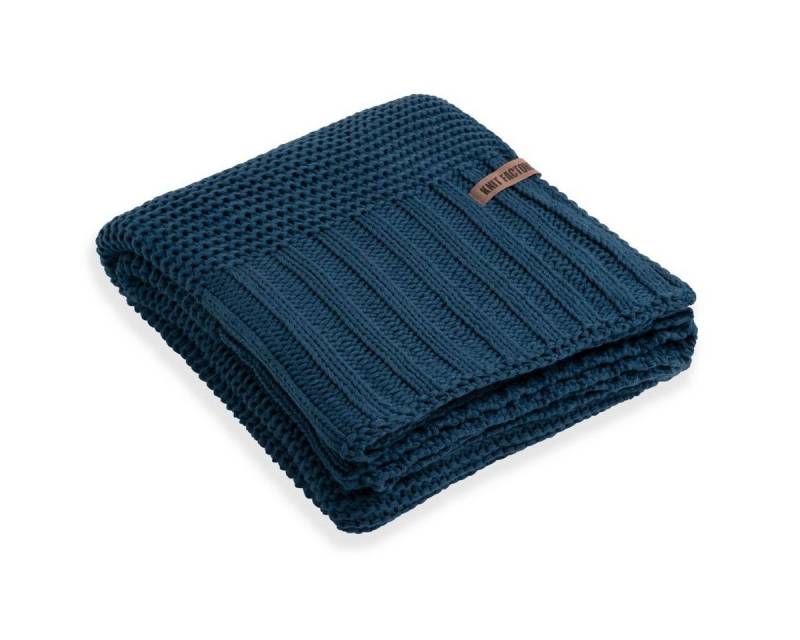 Wolldecke Vinz Plaids 195x225 cm Glatt Dunkelblau, Knit Factory, Tagesdecke Kuscheldecke Decke Wohndecke von Knit Factory