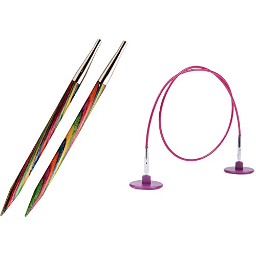 KnitPro 20401 Symfonie austauschbare Nadelspitzen, Holz, 3.5 mm & Options Seil für Nadeln - 60cm Gesamtlänge (Seil + Nadelspitzen) von KnitPro