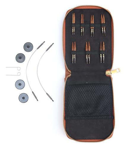 KnitPro Ingwer Stricknadel-Set – austauschbare Mini-Nadeln, 2 x 25 cm Kabel, Endkappen, Kabelschlüssel, Kunstlederetui, 3,3,5, 4, 4,5, 5,5, 5,5, 6 mm von KnitPro