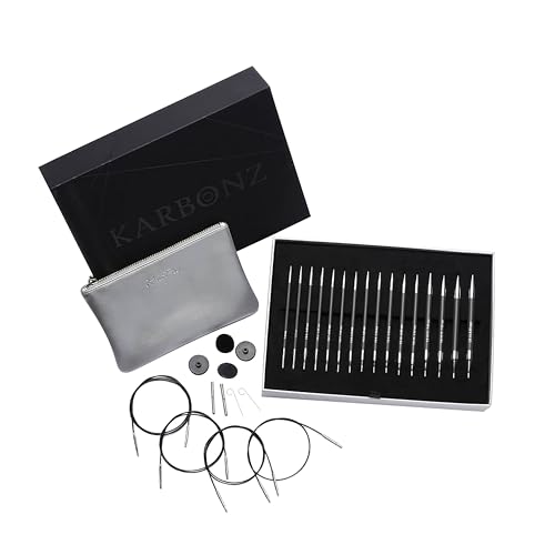 KnitPro Deluxe Geschenkset – Karbonz austauschbare Rundstricknadeln (3,50–8,00 mm) mit Zubehör, Schwarz und Silber von KnitPro