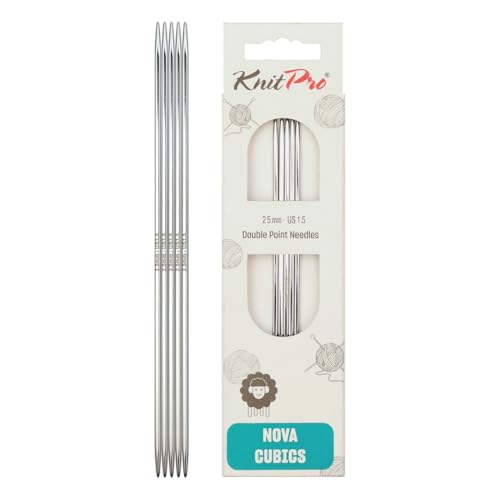 KnitPro Nova Cubics Doppelspitznadeln – Doppelstricknadeln 12,5 cm x 2,5 mm, 5er-Pack, Silver von KnitPro