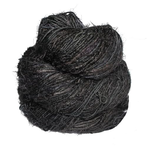Knitsilk Hochwertiges recyceltes Sari-Seidenkammgarn (137 + Meter), ideal zum Stricken, Häkeln und zur Schmuckherstellung, nachhaltiges und einzigartiges Texturgarn (schwarz), 3 Stück von Knitsilk